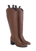 Canna Calf Brown Leather Knee-High Boots – 6.5cm Block Heel Riding-0