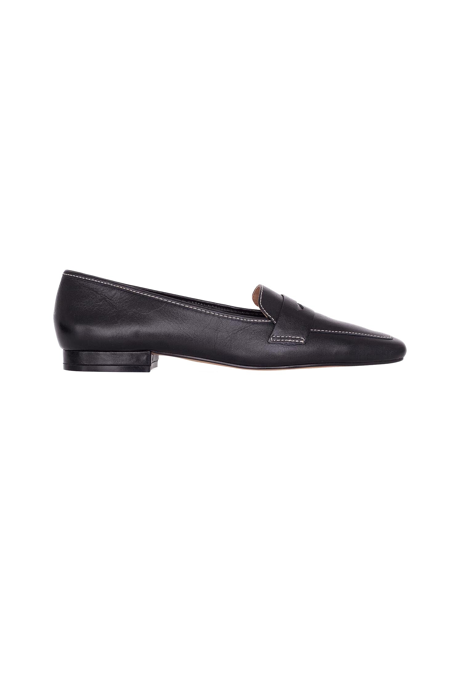 Cipó Black Leather Square-Toe Loafers – Flat-0
