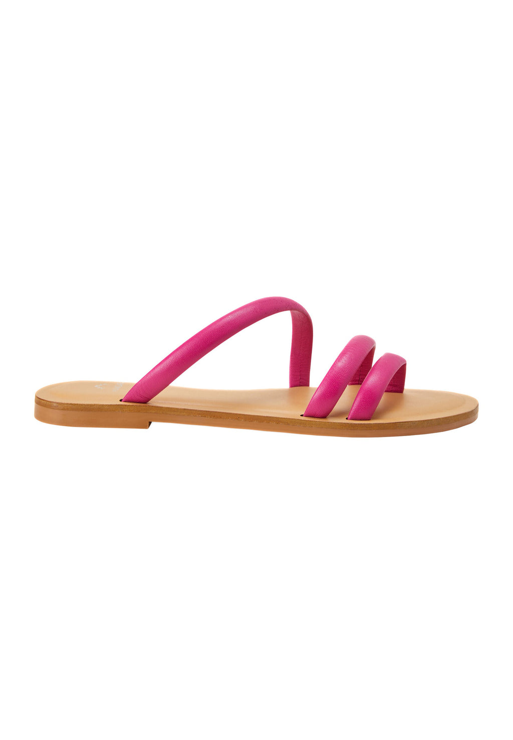 Cacau Calf Pink Leather Three-Strap Slide Sandals-0
