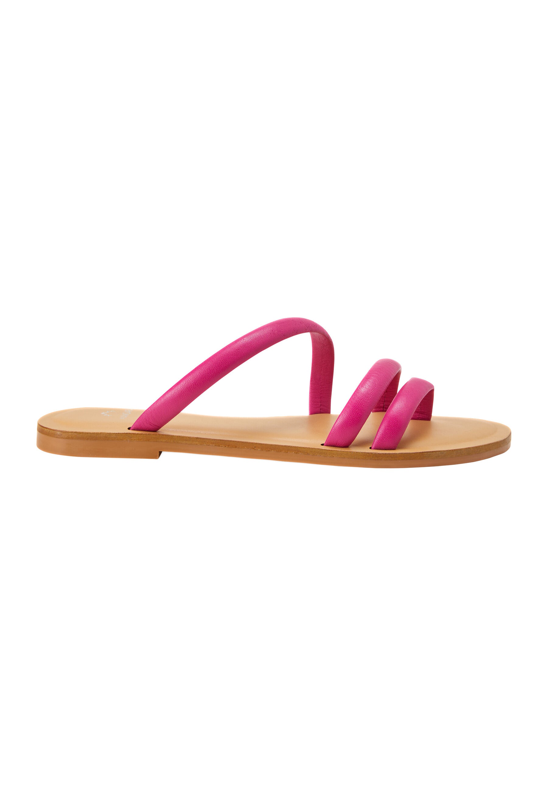 Cacau Calf Pink Leather Three-Strap Slide Sandals-0