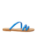 Cacau Calf Blue Leather Three-Strap Slide Sandals