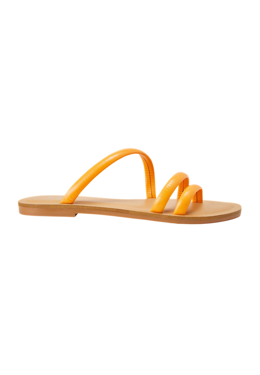 Cacau Calf Orange Leather Three-Strap Slide Sandals-0