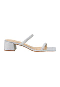 Maiate Silver Textile Mules – 4cm Low Block Heel Slip-On-0