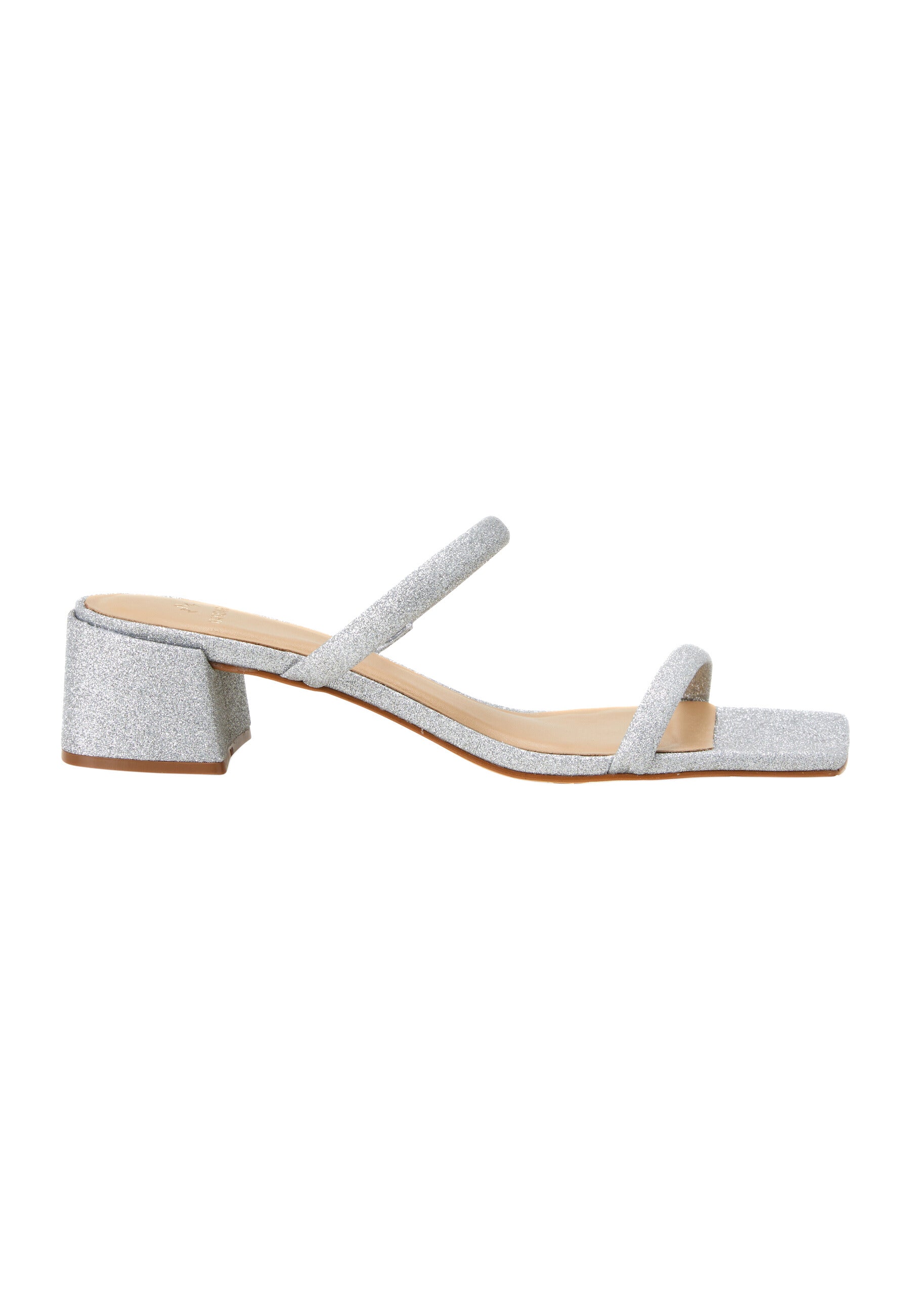 Maiate Silver Textile Mules – 4cm Low Block Heel Slip-On-0