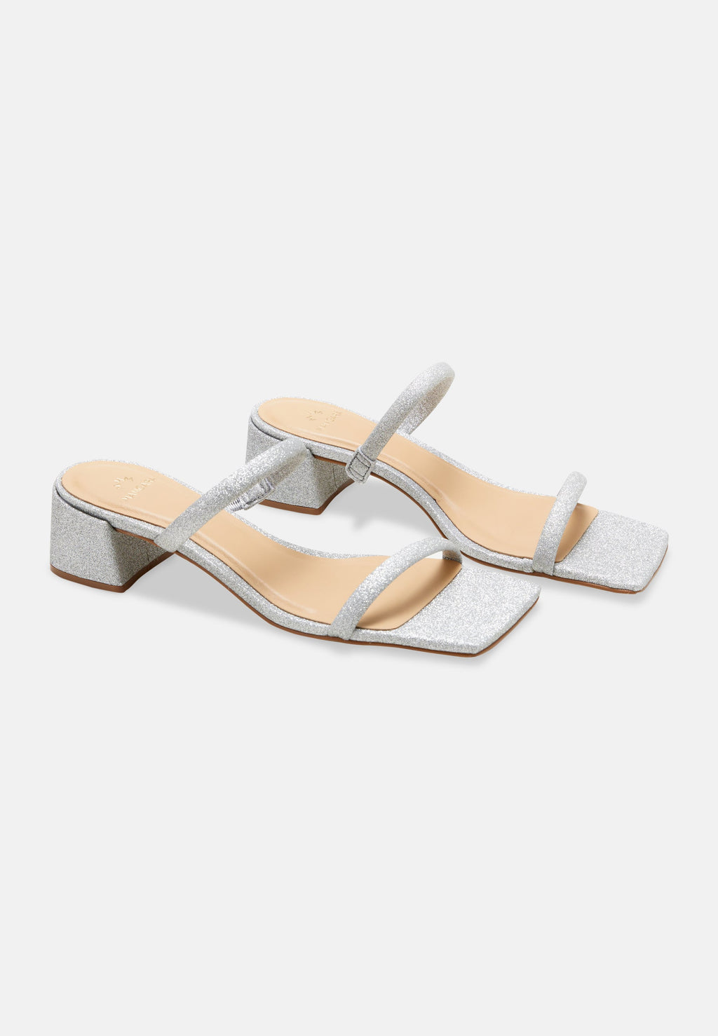 Maiate Silver Textile Mules – 4cm Low Block Heel Slip-On-2