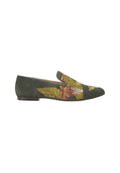 Canela Suede Green Leather Embroidered Loafers-0