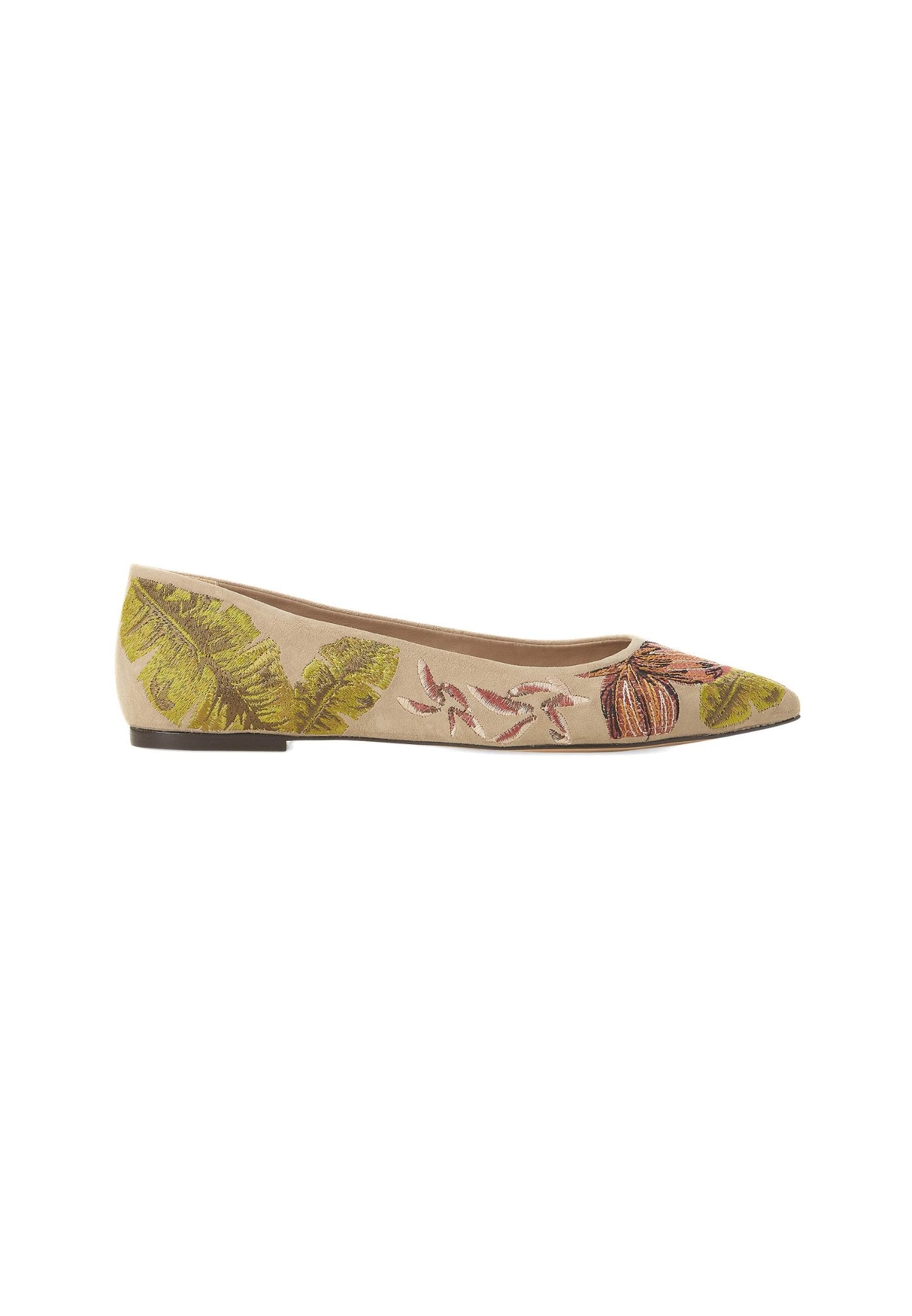 Pindaiva Beige Suede Embroidered Ballerinas-0