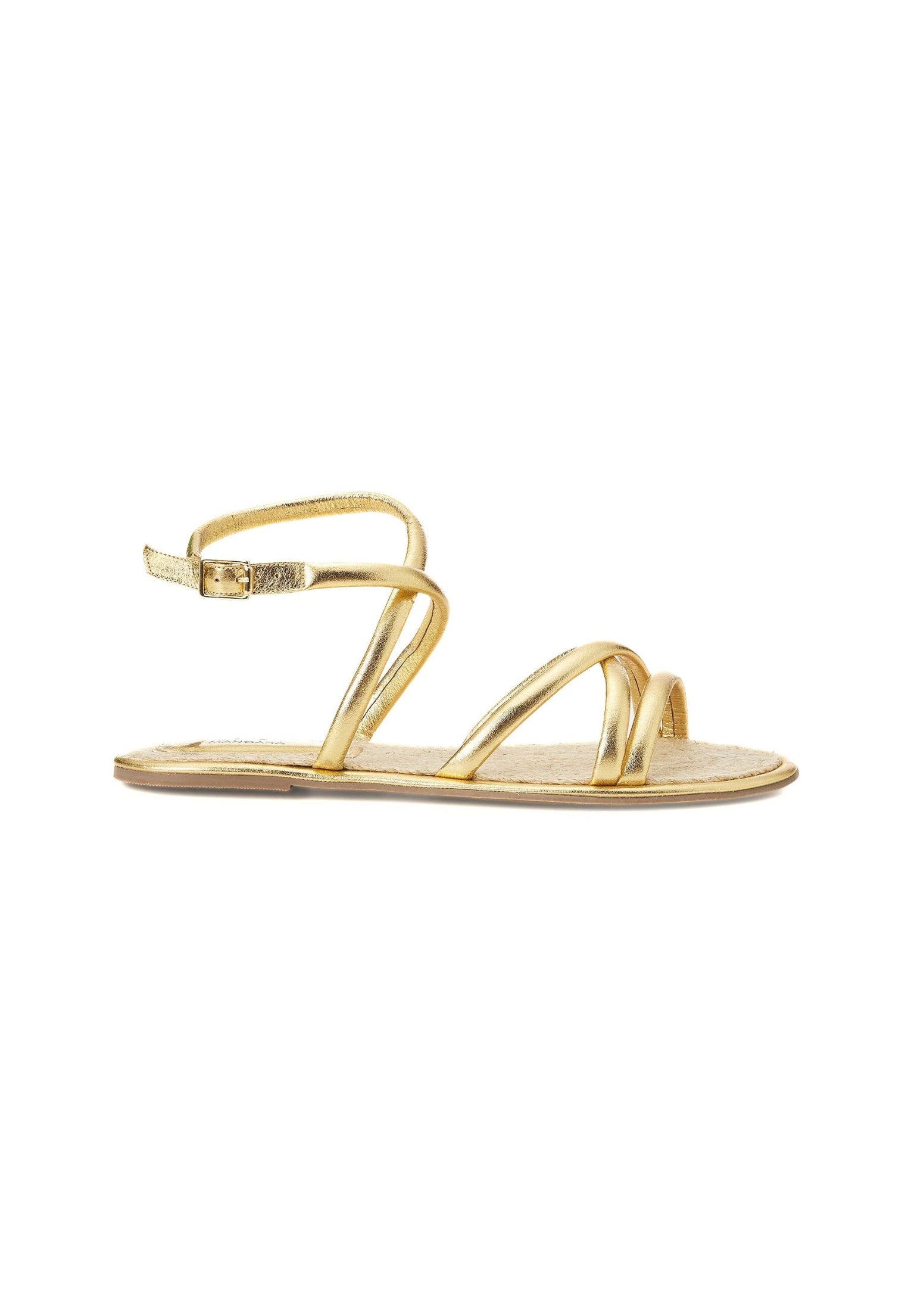 Angico Gold Leather Flat Sandals