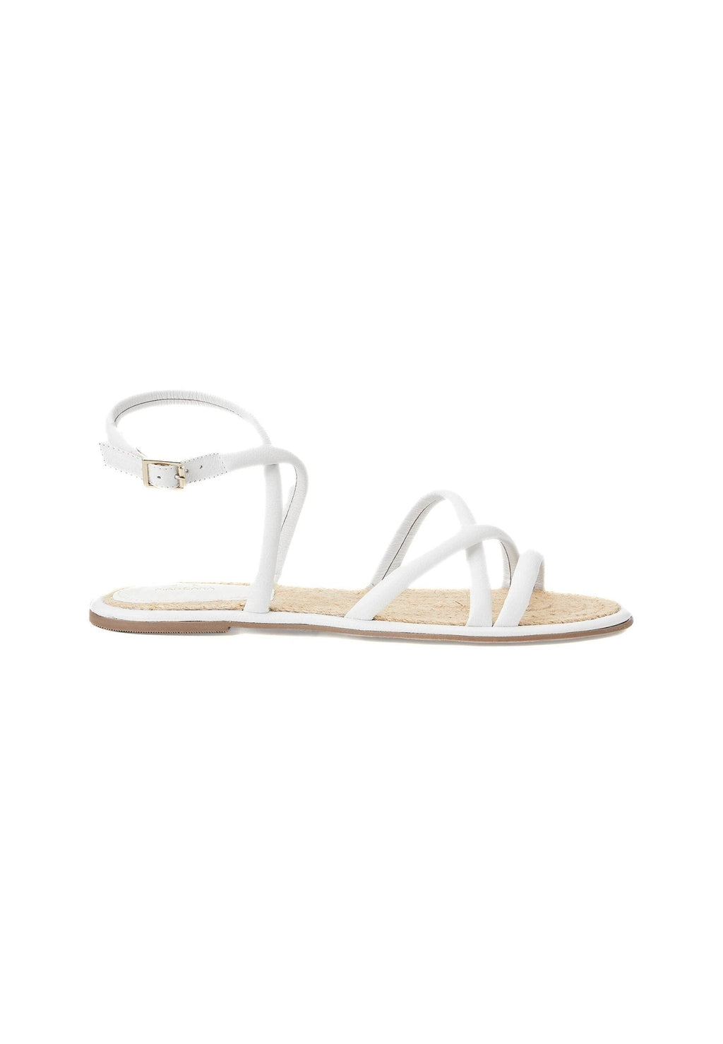 Angico White Leather Flat Sandals