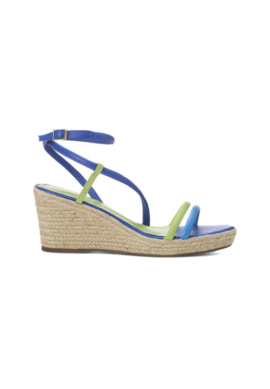 Romã Blue Leather Espadrille Wedges – Jute Platform-0