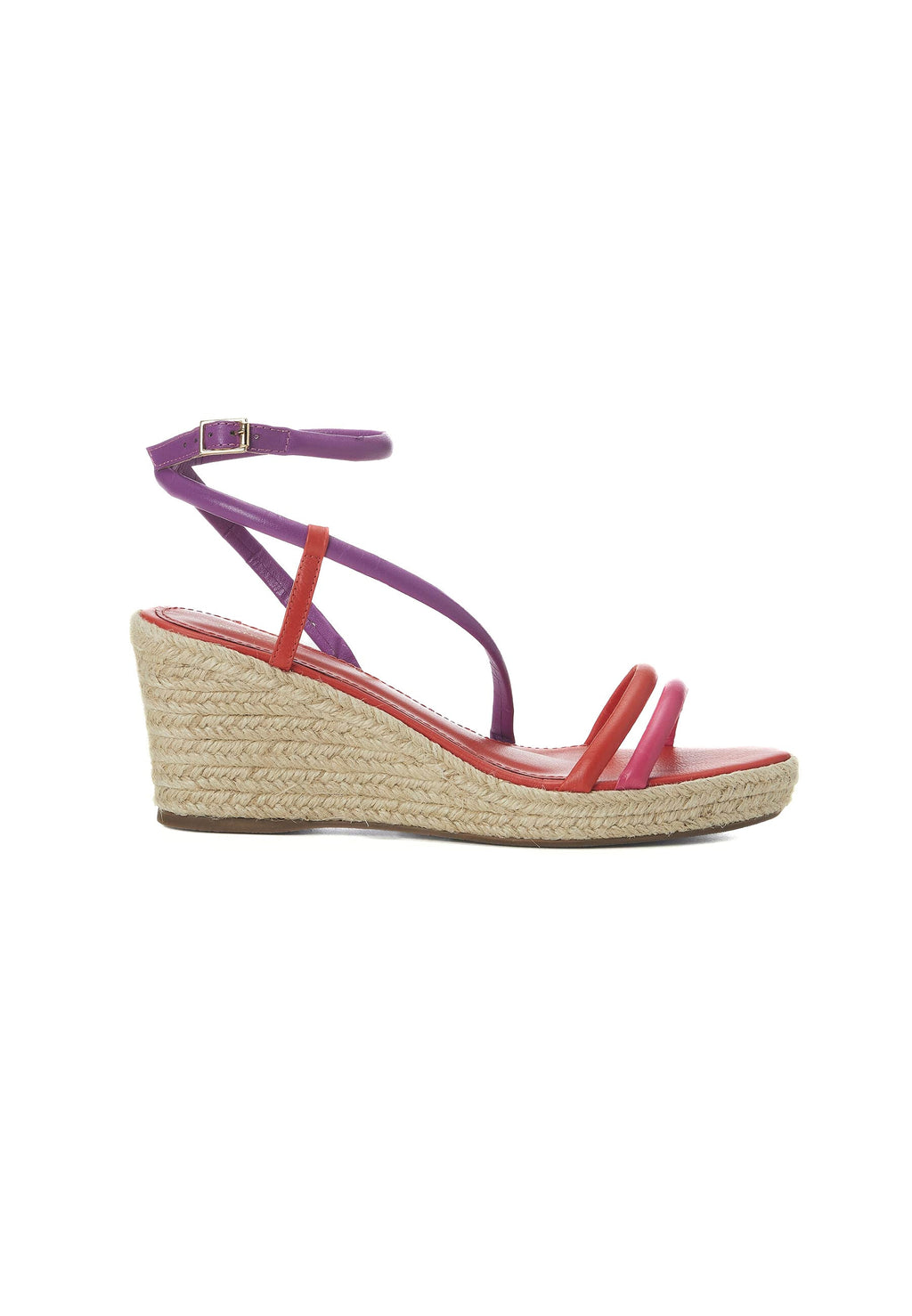 Romã Pink Leather Espadrille Wedges – Jute Platform-0