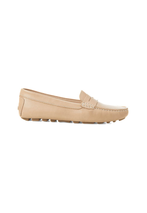 Angico Calf Beige Leather Penny Loafers – Flat-0