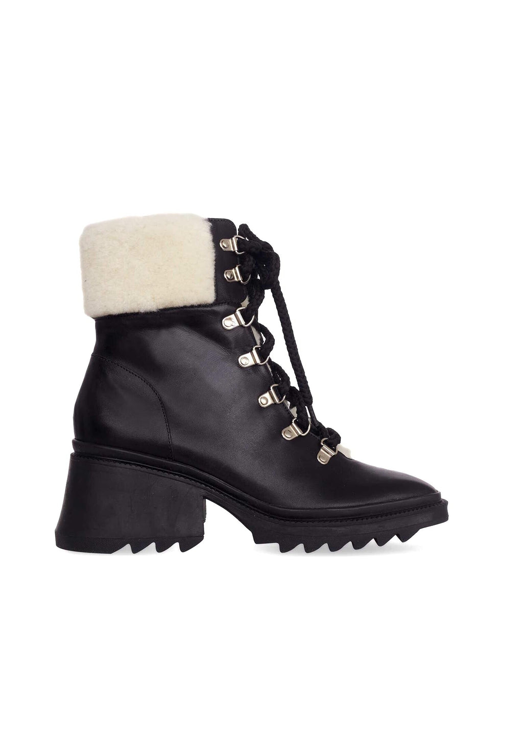 Cassia Black Calf Leather Combat Boots – 7.8cm Heel-0