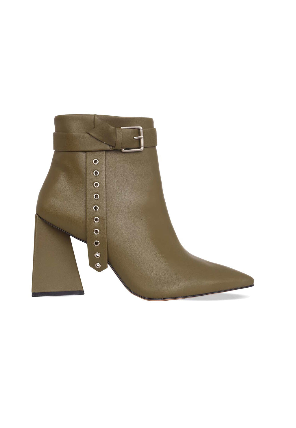 Salvia Leather Ankle Boots – 9cm Pointed Toe Green-0