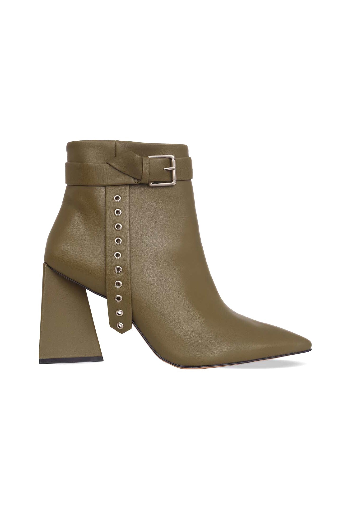 Salvia Leather Ankle Boots – 9cm Pointed Toe Green-0