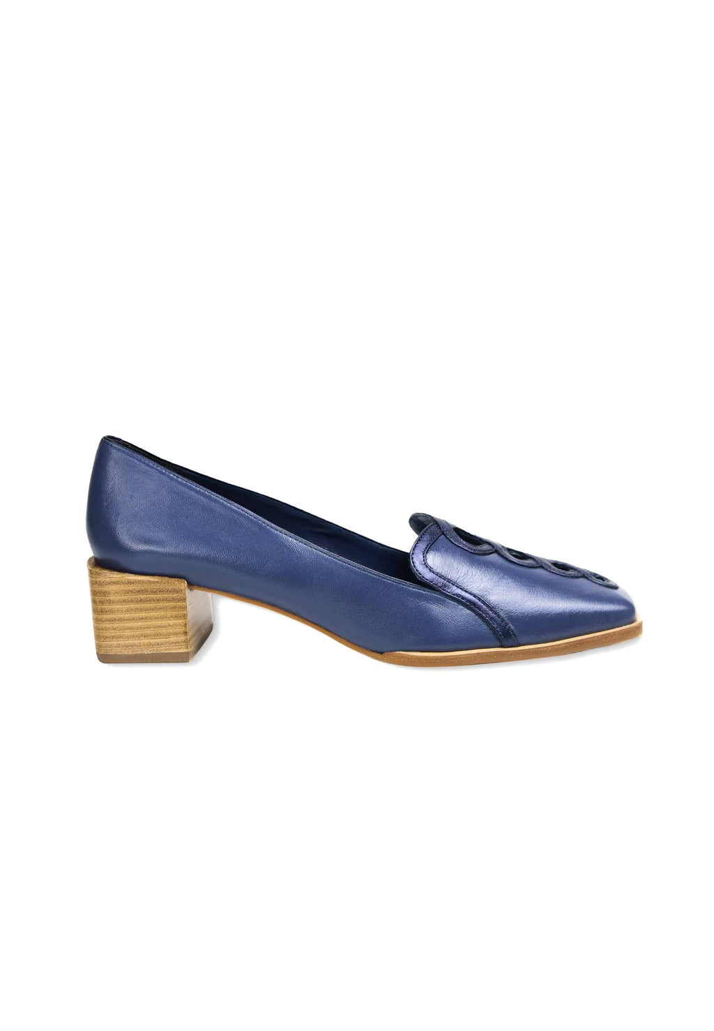 Cordía Blue Leather Loafers – 4cm Block Heel