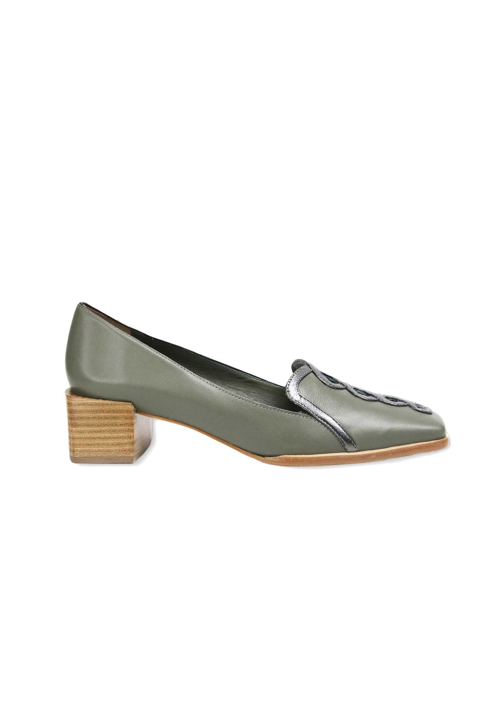 Cordía Green Leather Loafers – 4cm Block Heel-0