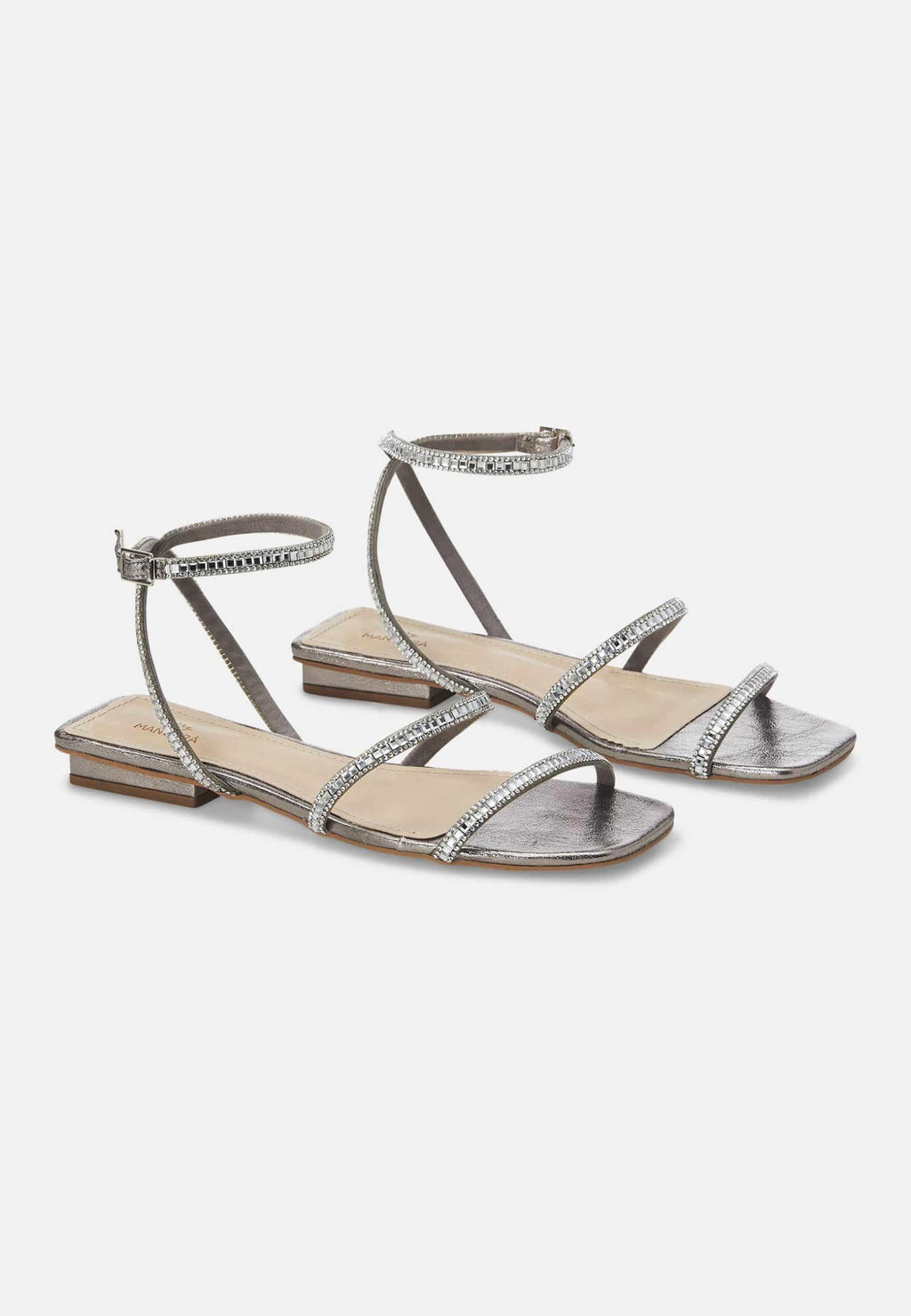 Aroeira Silver Leather Sandals – Crystal Straps