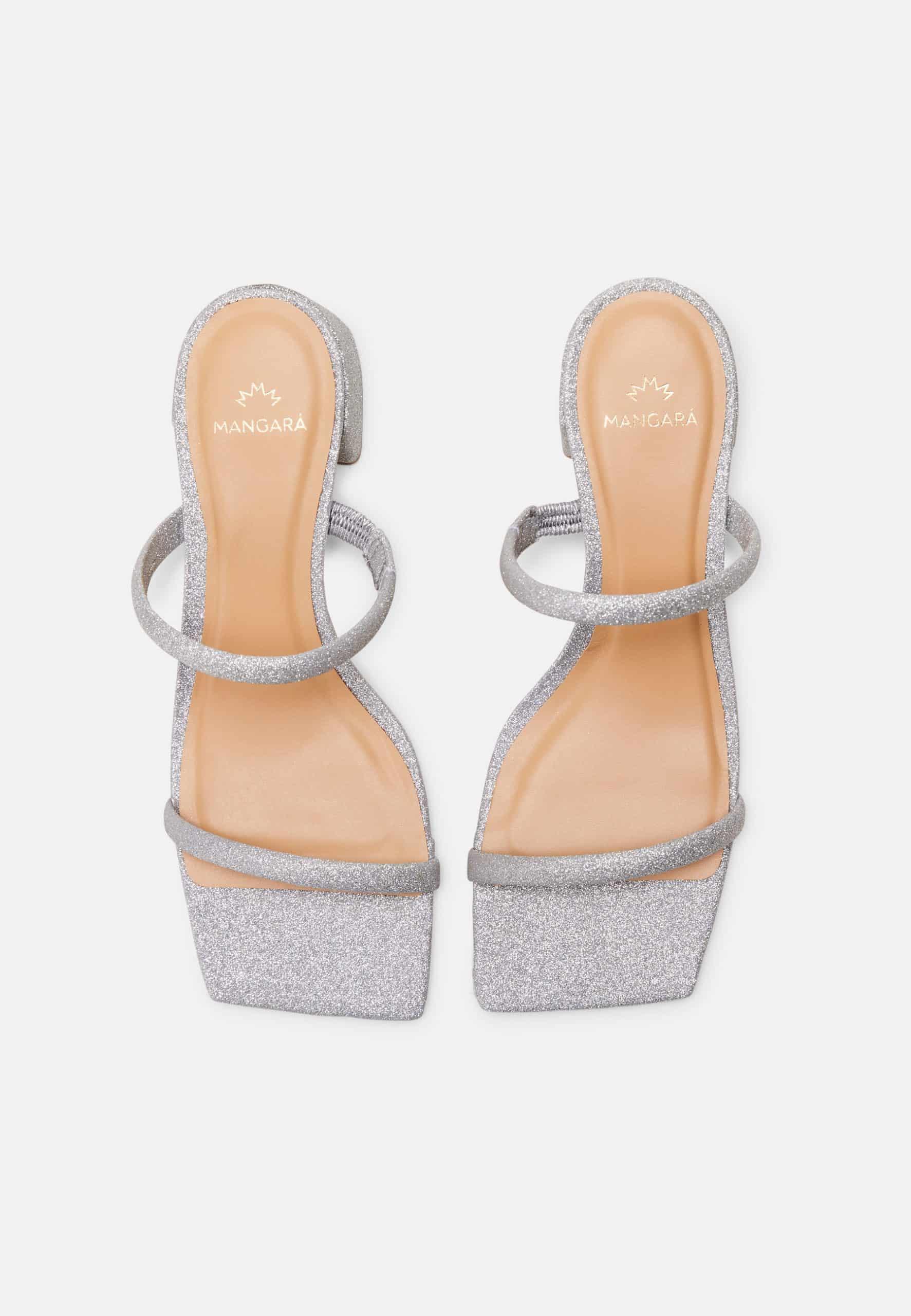 Maiate Silver Textile Mules – 4cm Low Block Heel Slip-On-1