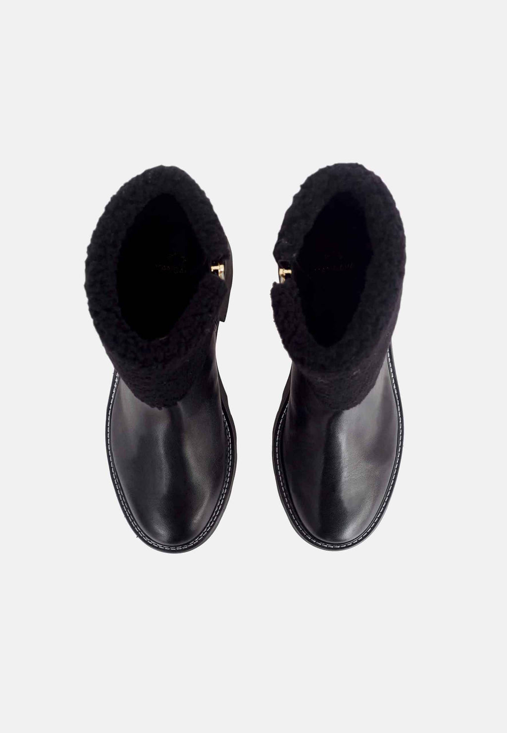 Andira Black Leather Ankle Boots – 5cm Block Heel Shearling Lug Sole-2