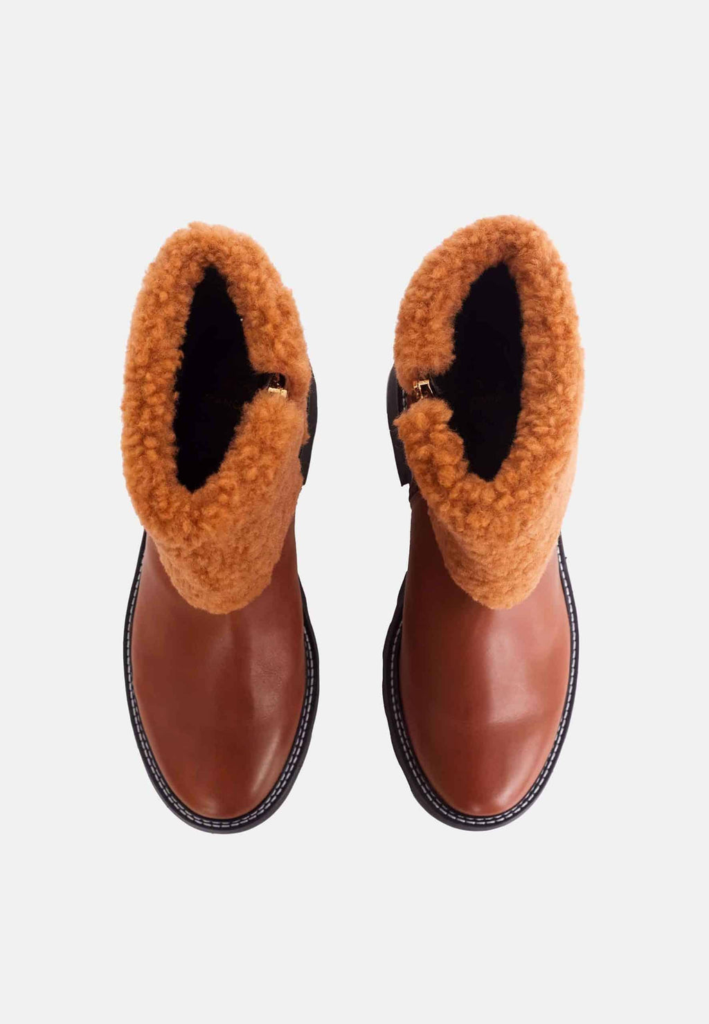 Andira Brown Leather Ankle Boots – 5cm Block Heel Shearling Lug Sole-1