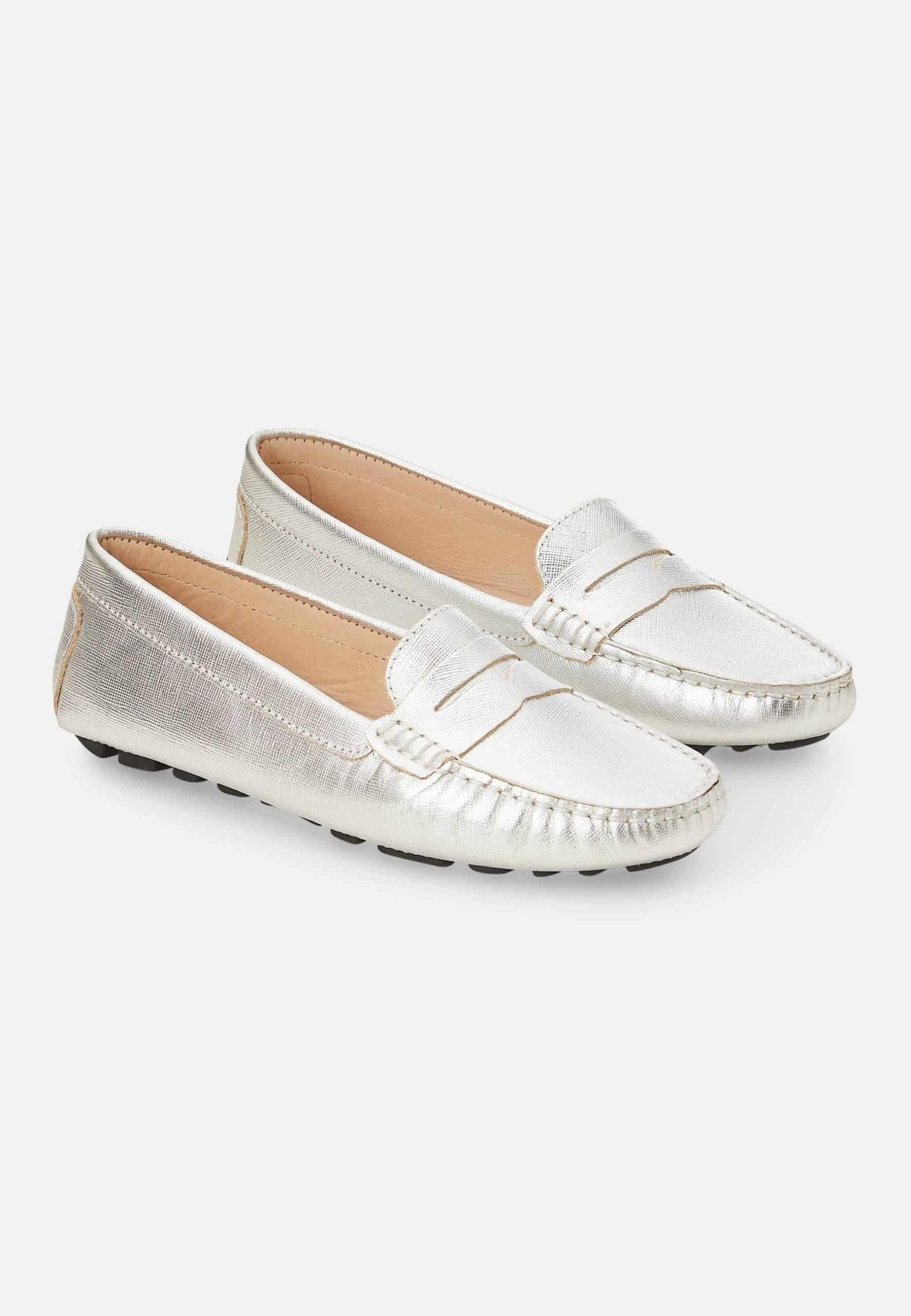 Angico Calf Silver Leather Penny Loafers – Flat-1