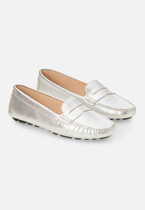 Angico Calf Silver Leather Penny Loafers – Flat-1
