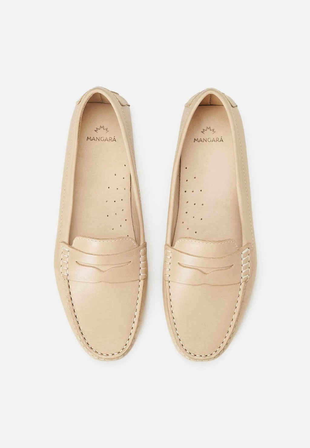 Angico Calf Beige Leather Penny Loafers – Flat-1