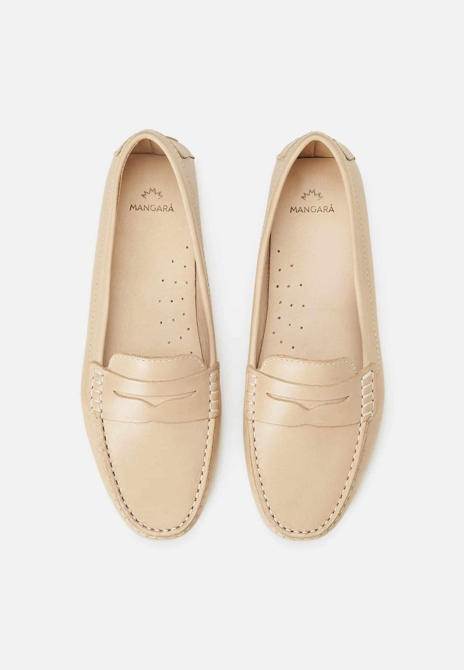 Angico Calf Beige Leather Penny Loafers – Flat-1