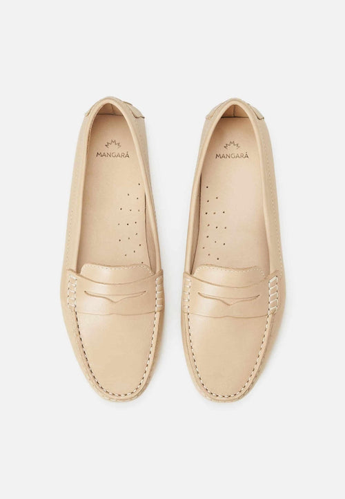 Angico Calf Beige Leather Penny Loafers – Flat-1
