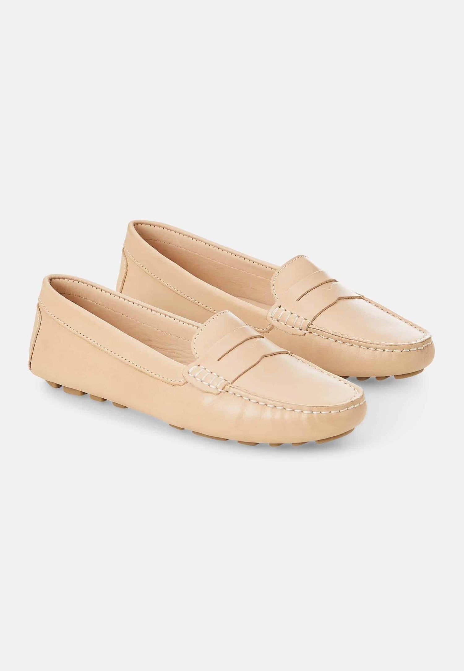 Angico Calf Beige Leather Penny Loafers – Flat-2