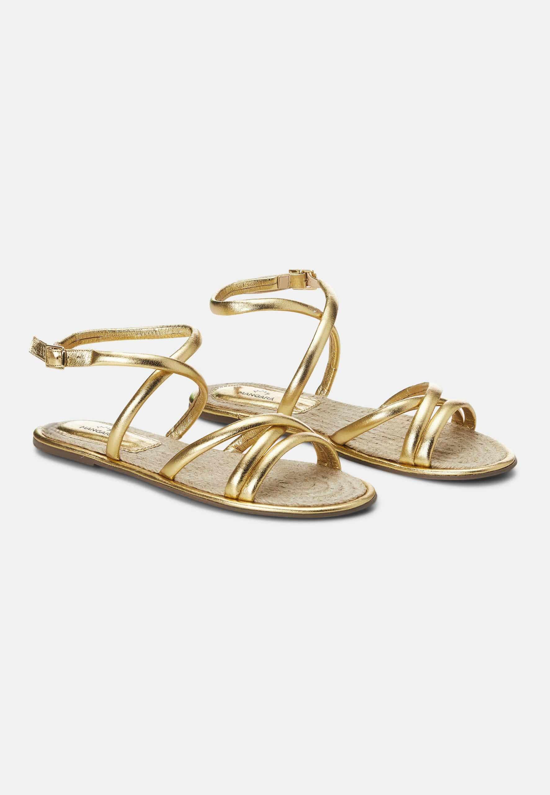 Angico Gold Leather Flat Sandals