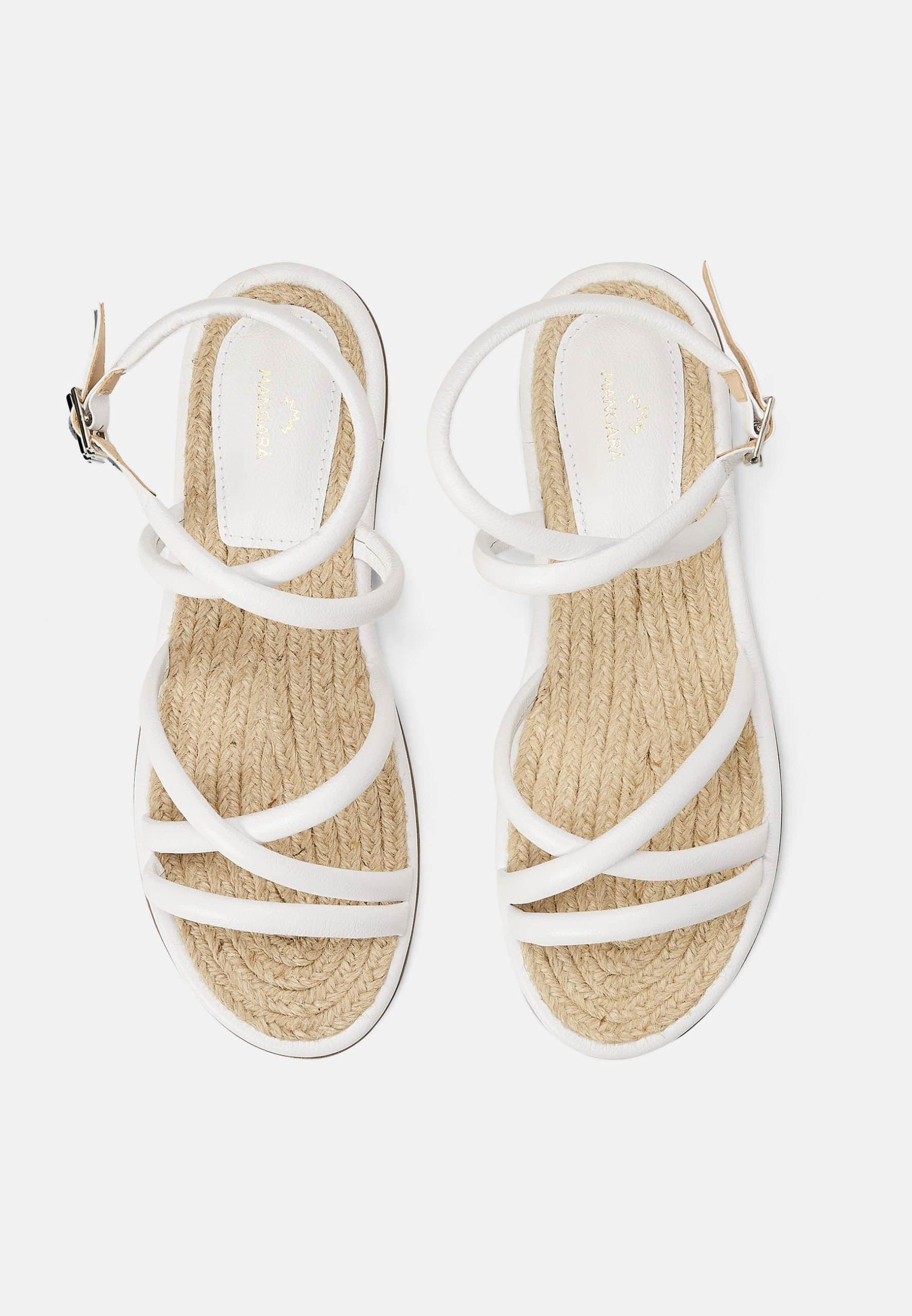Angico White Leather Flat Sandals