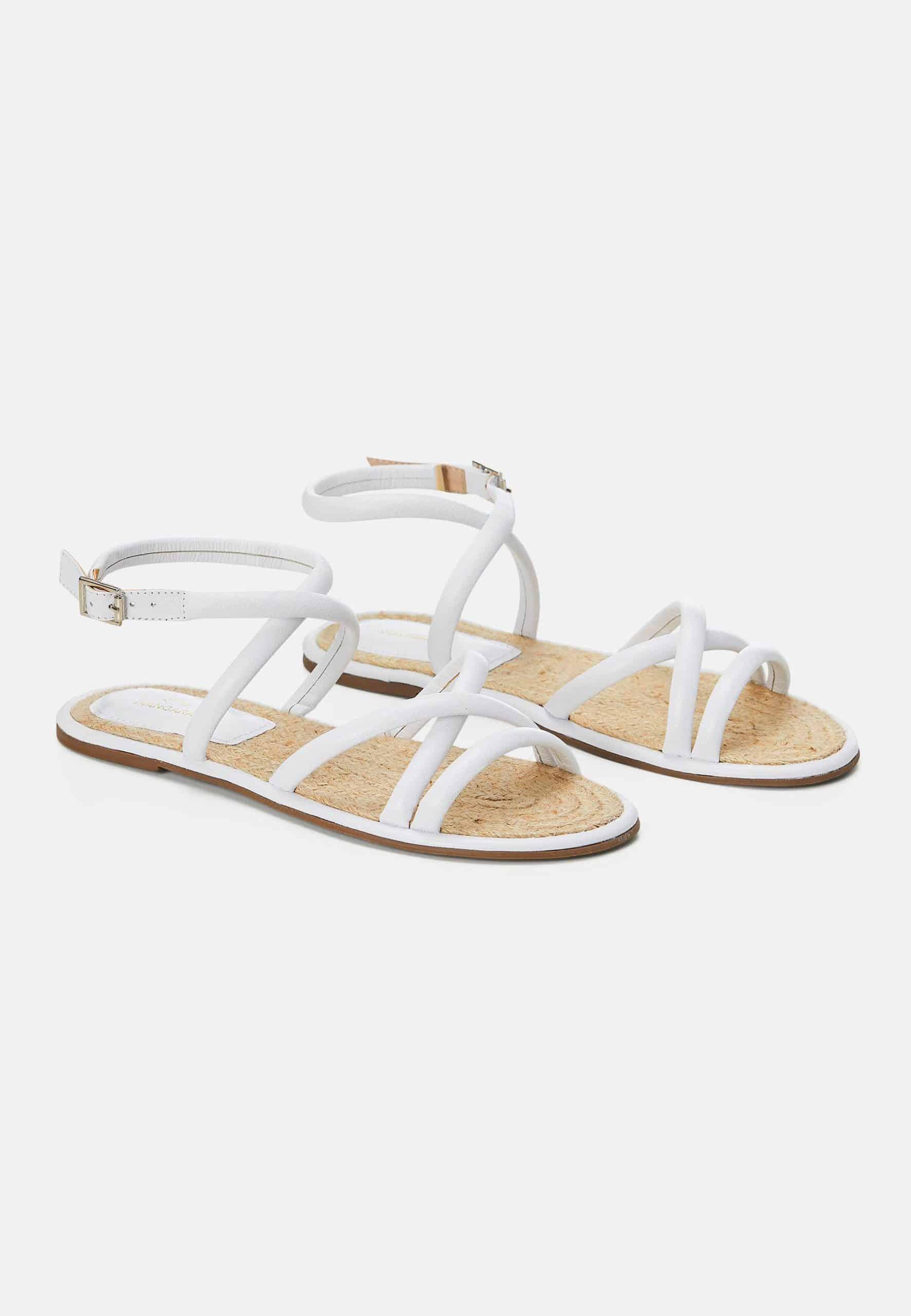 Angico White Leather Flat Sandals