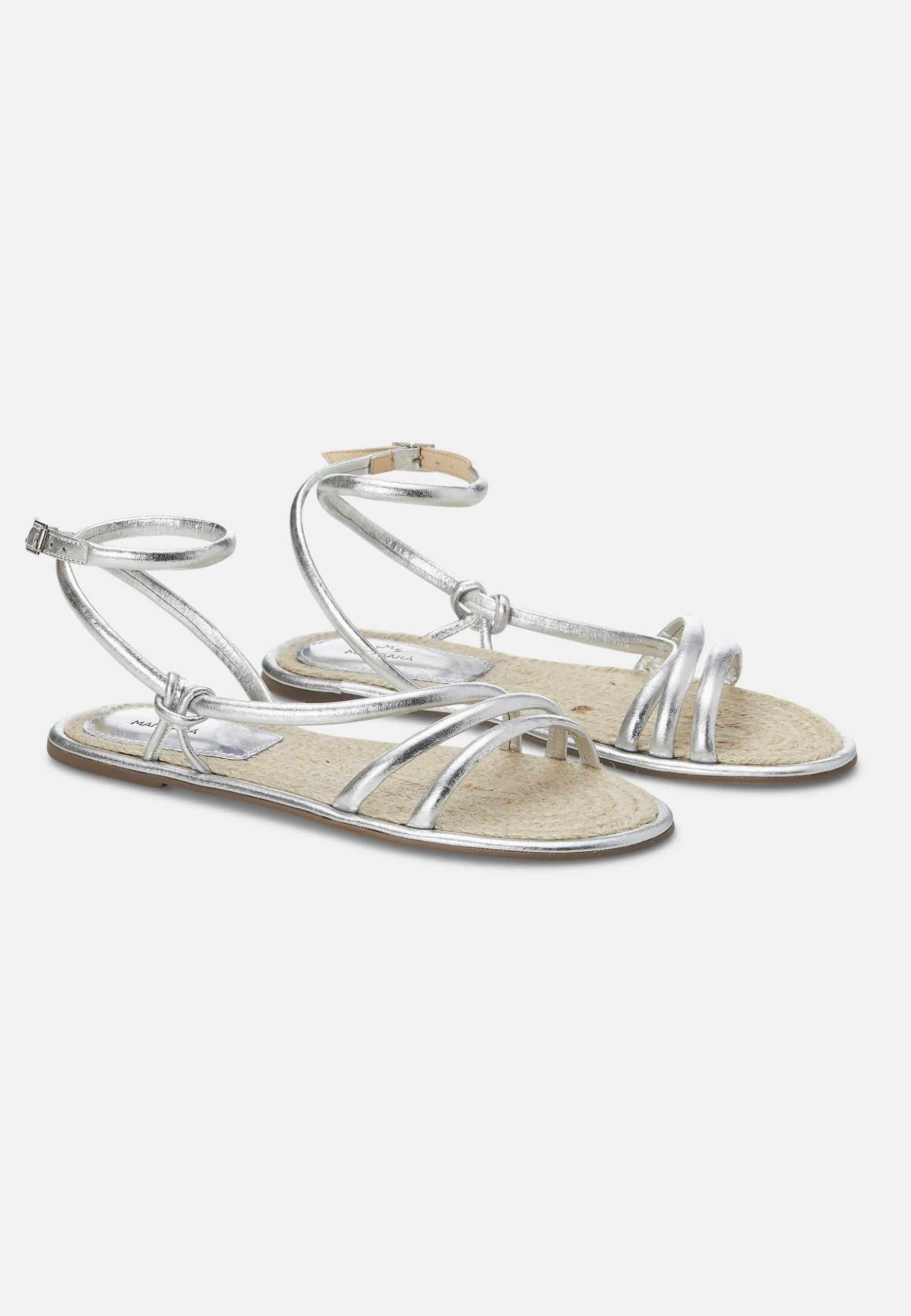 Angico Silver Leather Strappy Flat-1