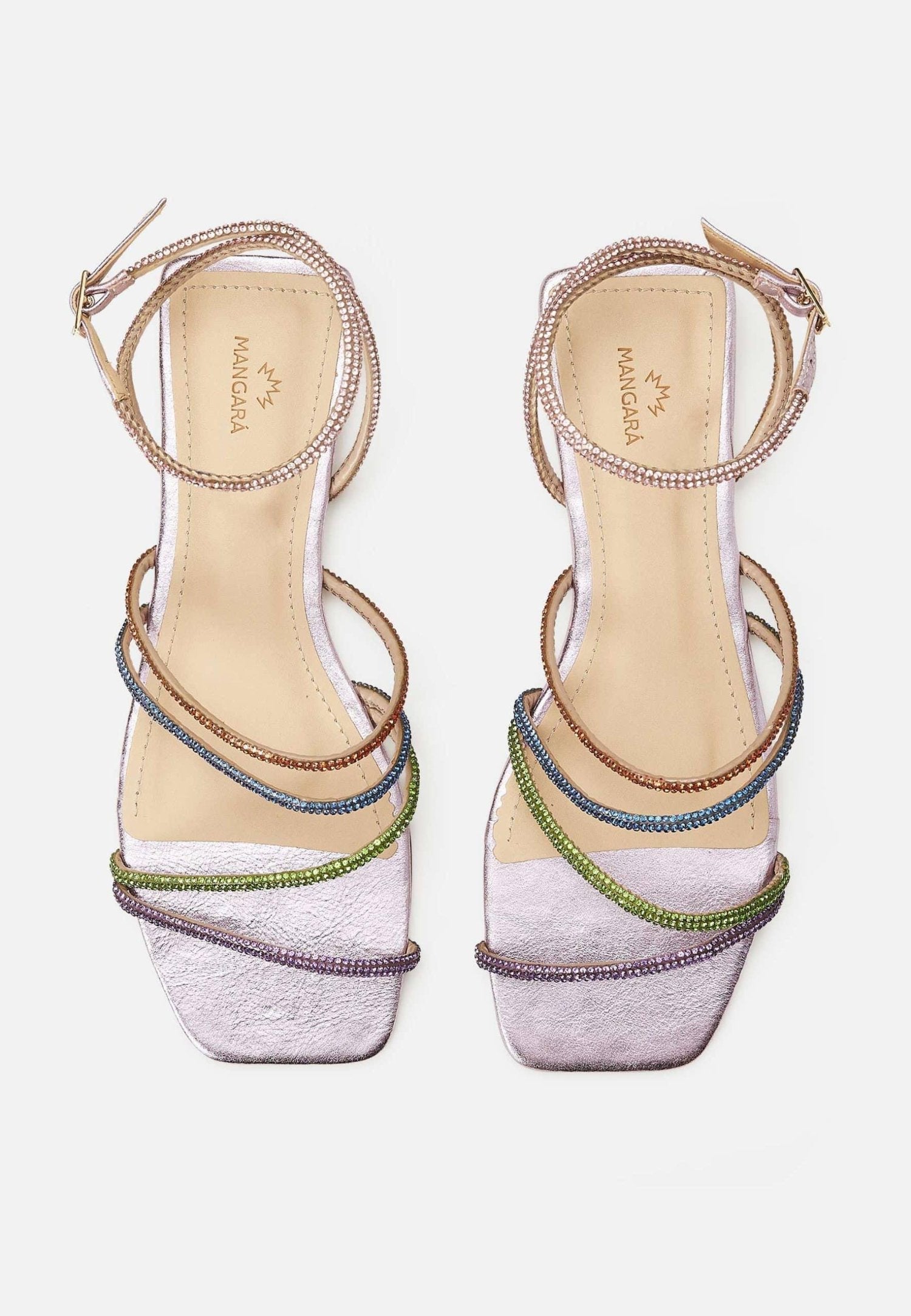 Arca Leather Sandals – 8cm Crystal Straps High Heel Purple