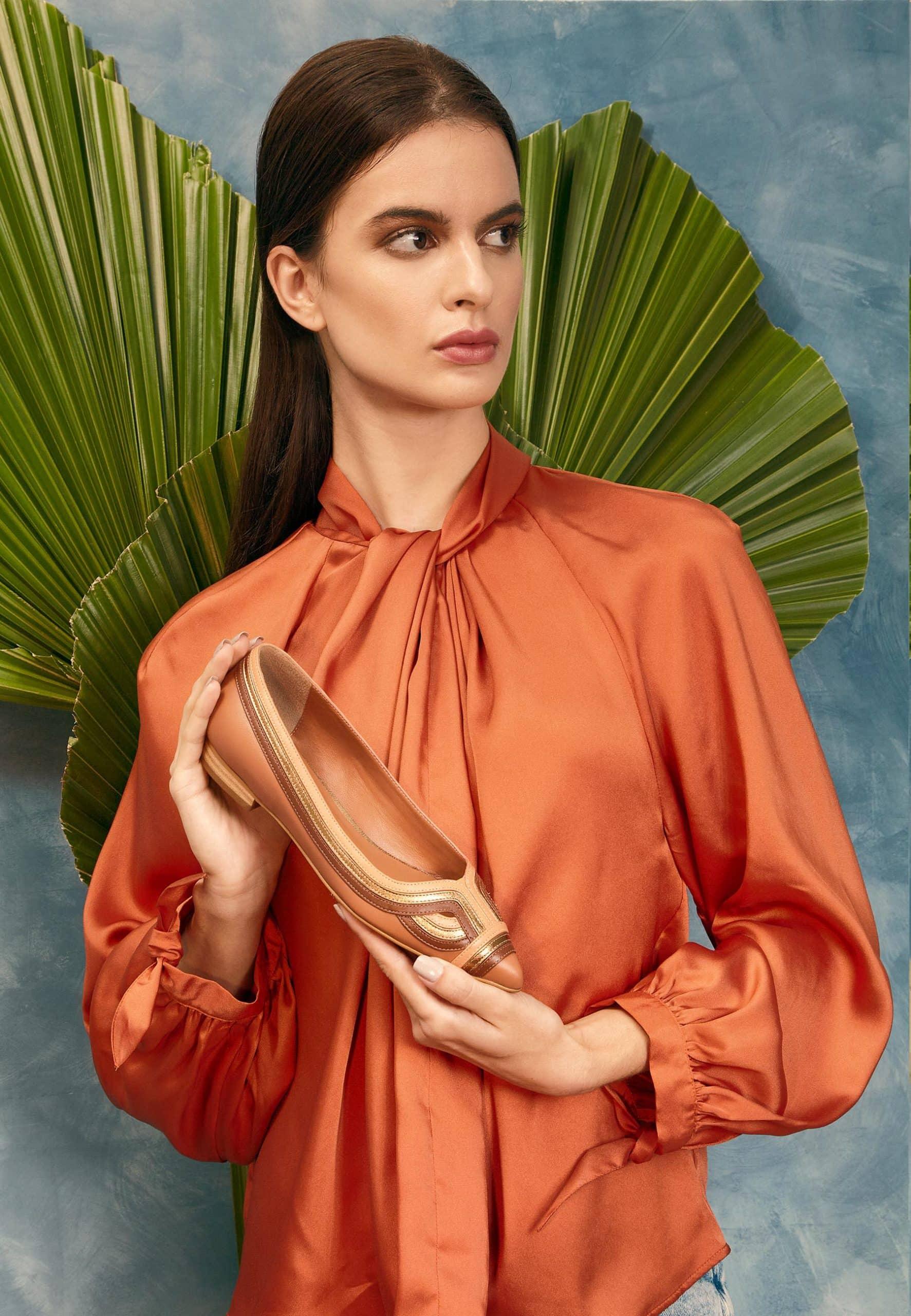 Begonia Caramel Leather Ballerinas-3