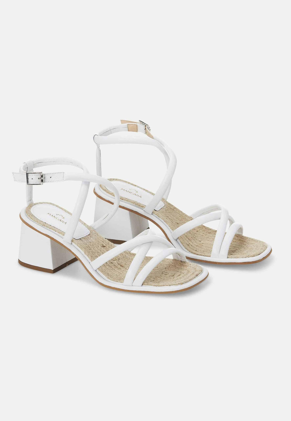 Bromelia White Leather Sandals – 7cm Block Heel-2