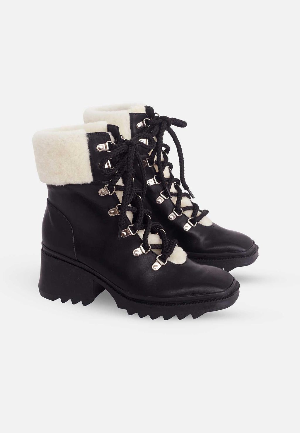 Cassia Black Calf Leather Combat Boots – 7.8cm Heel-1