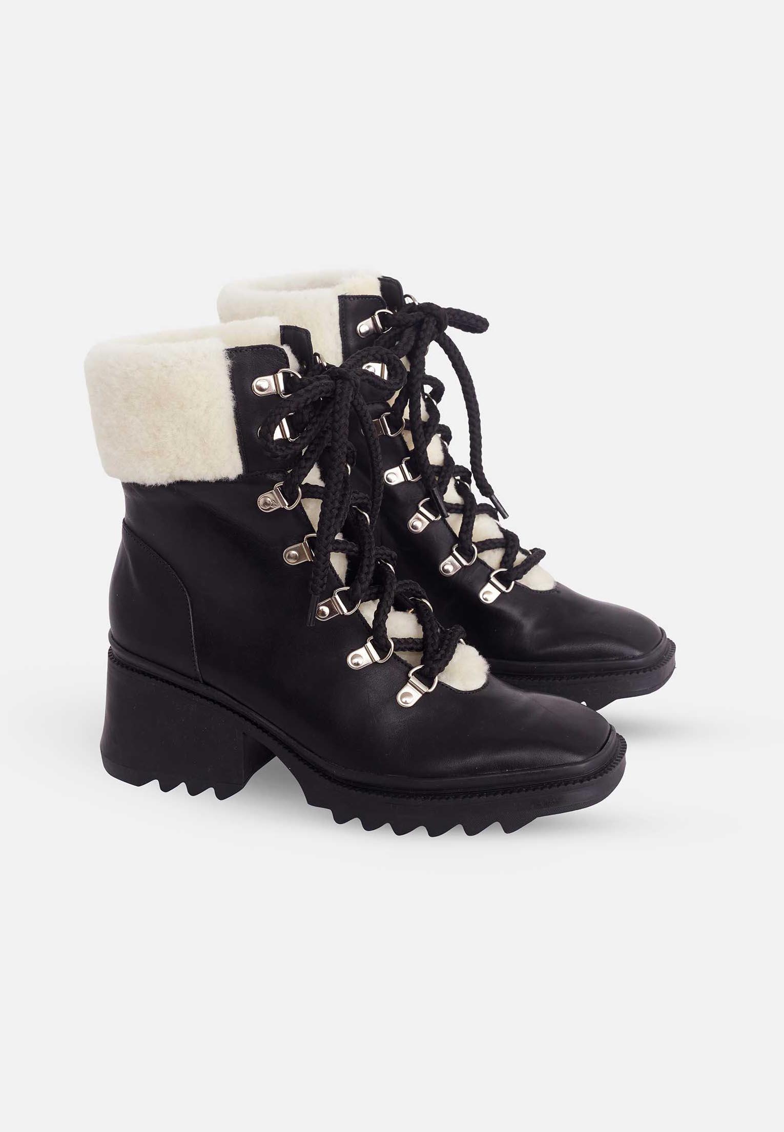 Cassia Black Calf Leather Combat Boots – 7.8cm Heel-1