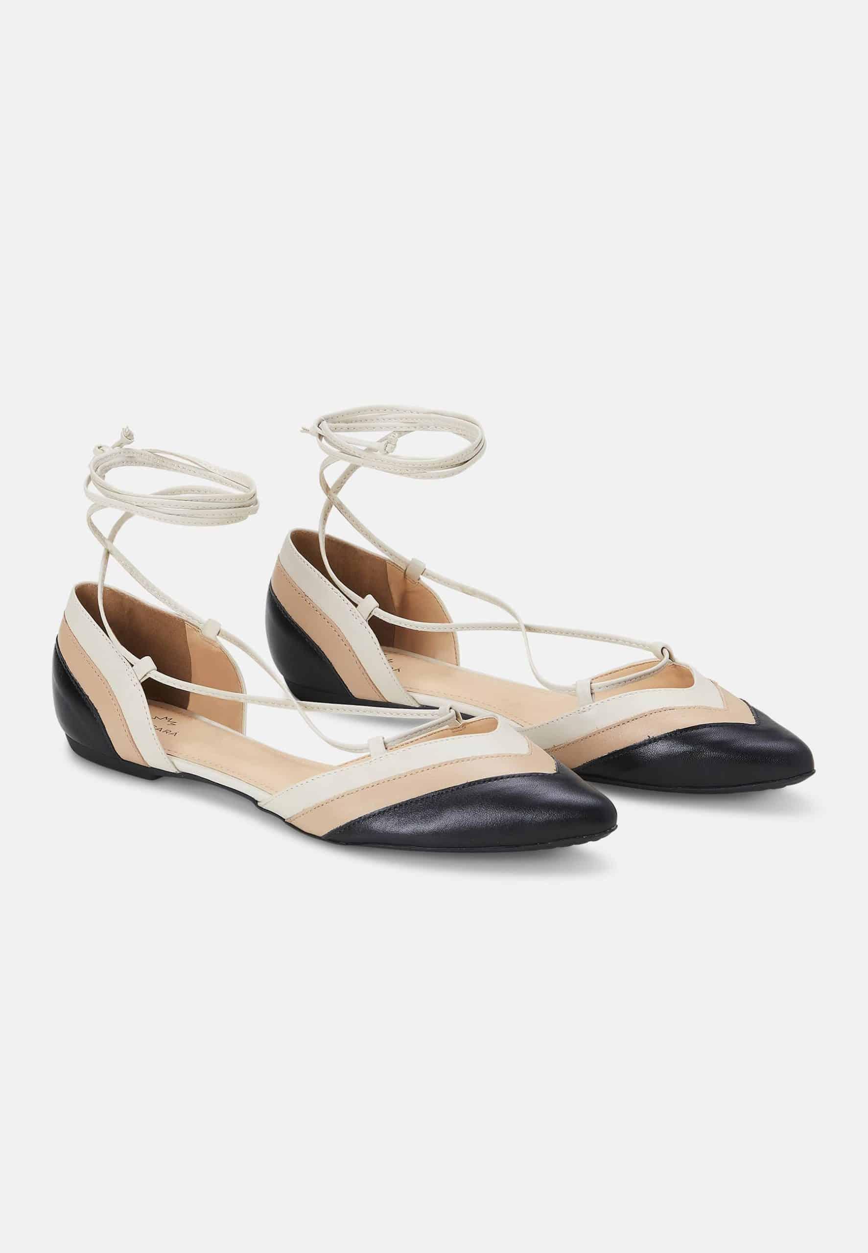 Cereja Beige Leather Tie-Up Flat Sandals-2