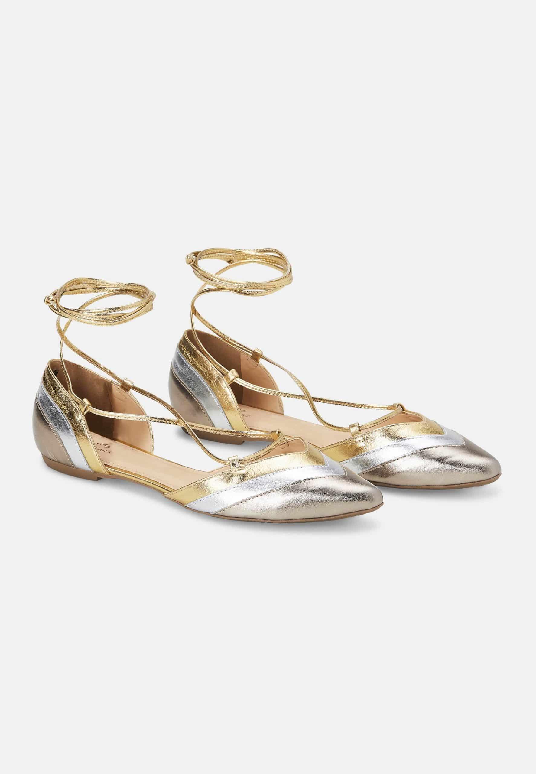 Cereja Gold Leather Tie-Up Flat Sandals-2