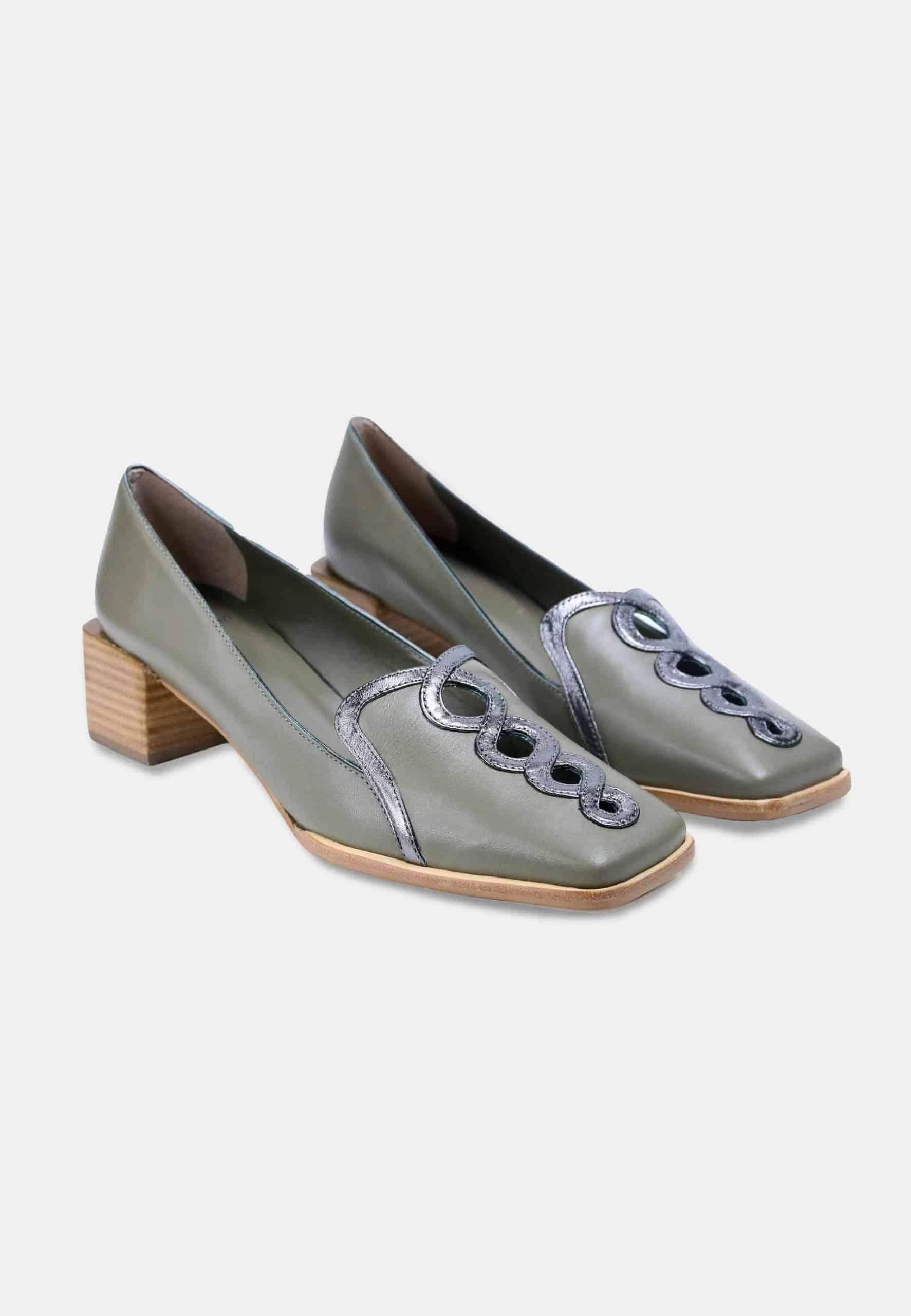 Cordía Green Leather Loafers – 4cm Block Heel-1