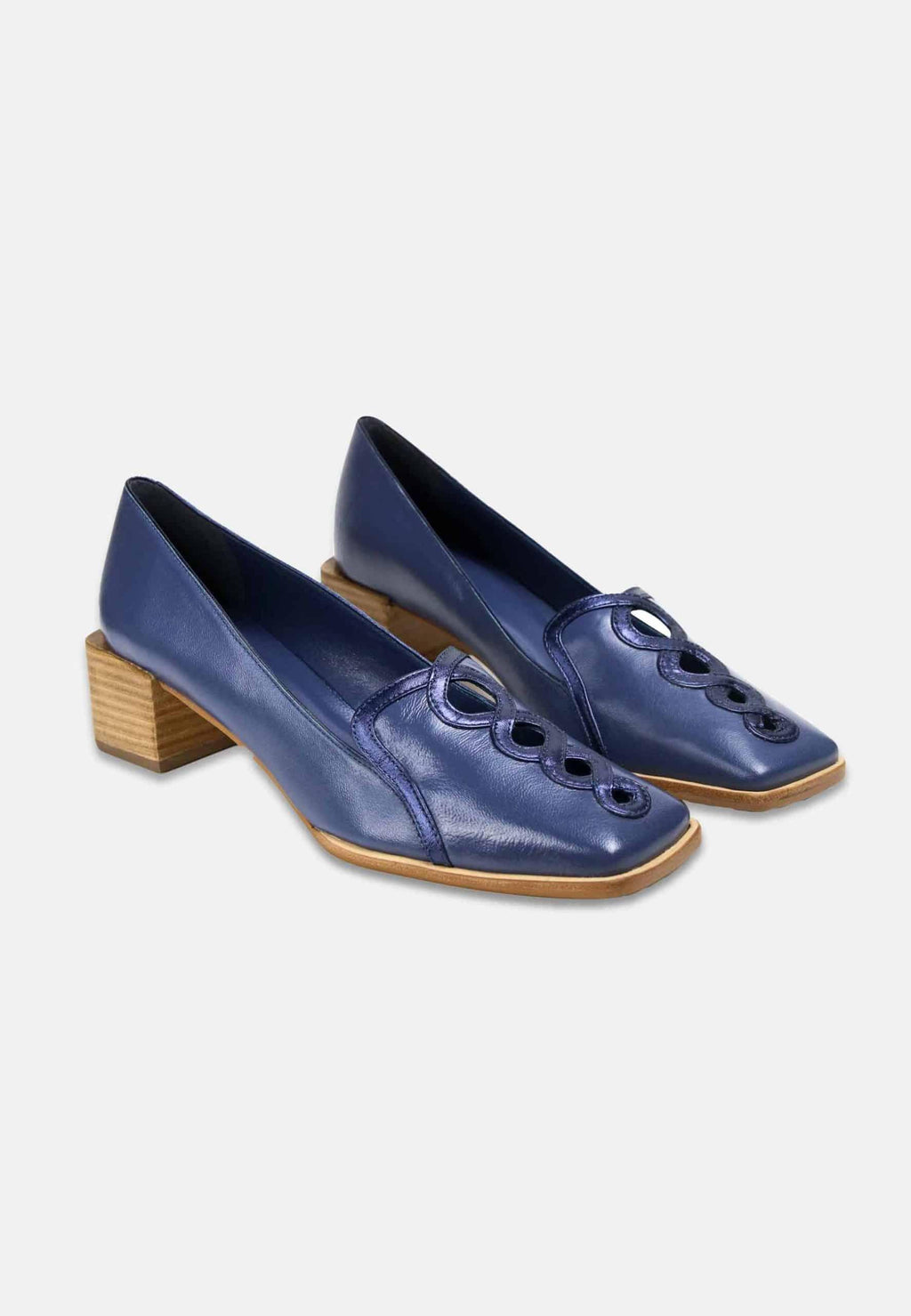 Cordía Blue Leather Loafers – 4cm Block Heel