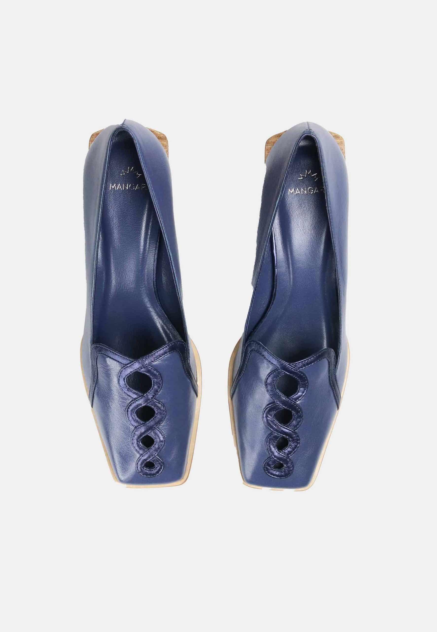 Cordía Blue Leather Loafers – 4cm Block Heel