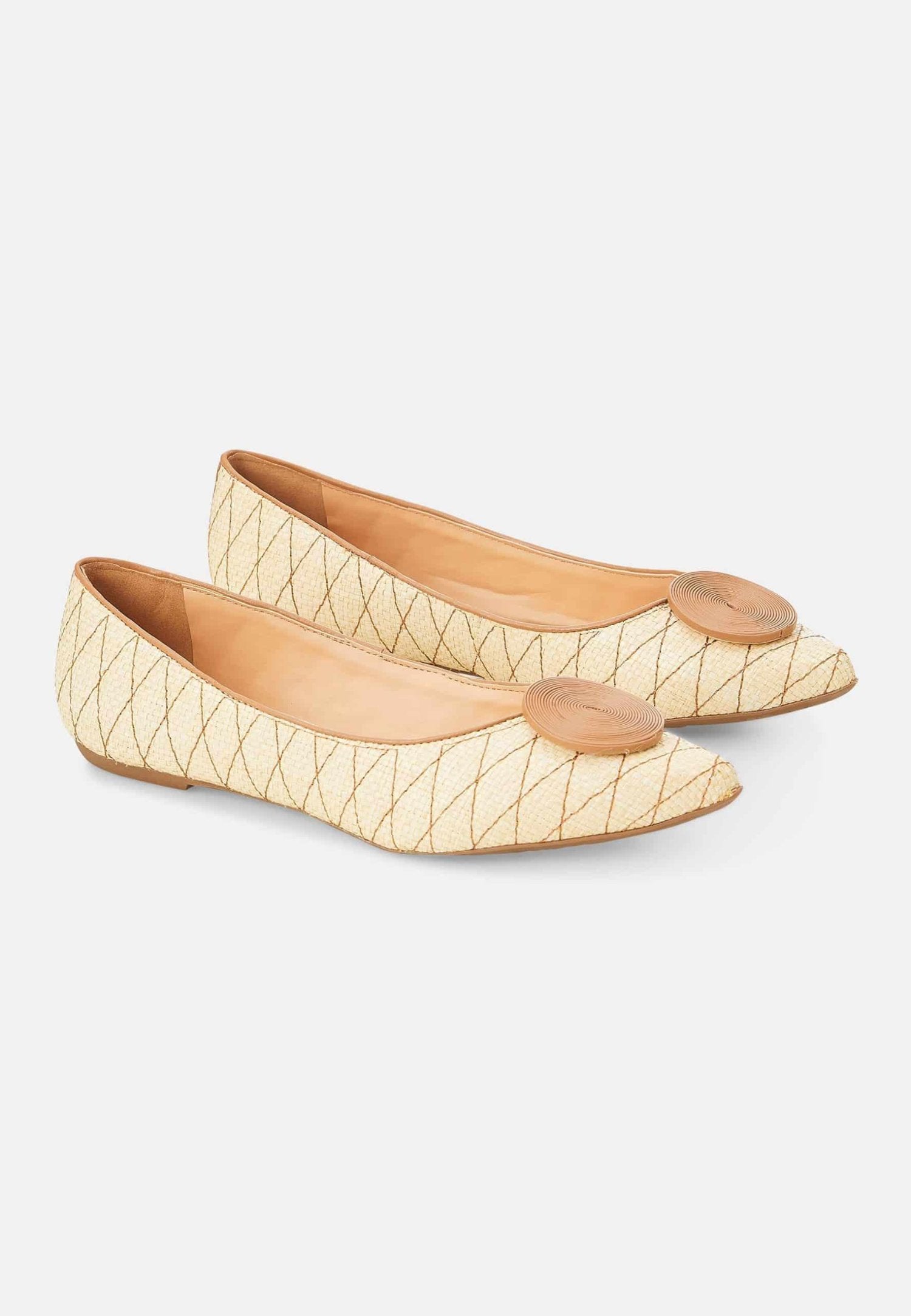 Corobá Raffia Leather Ballerinas - Natural-1