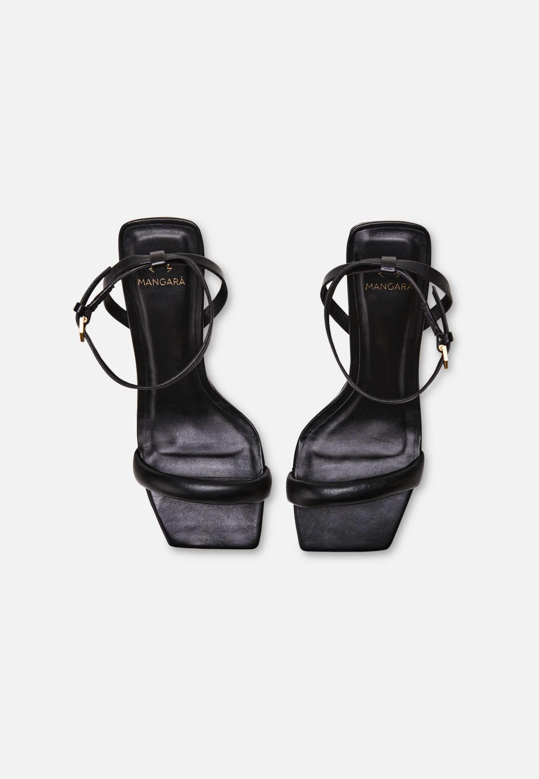 Cortiça Calf Black Leather Sandals – 9cm High Heel Ankle Strap