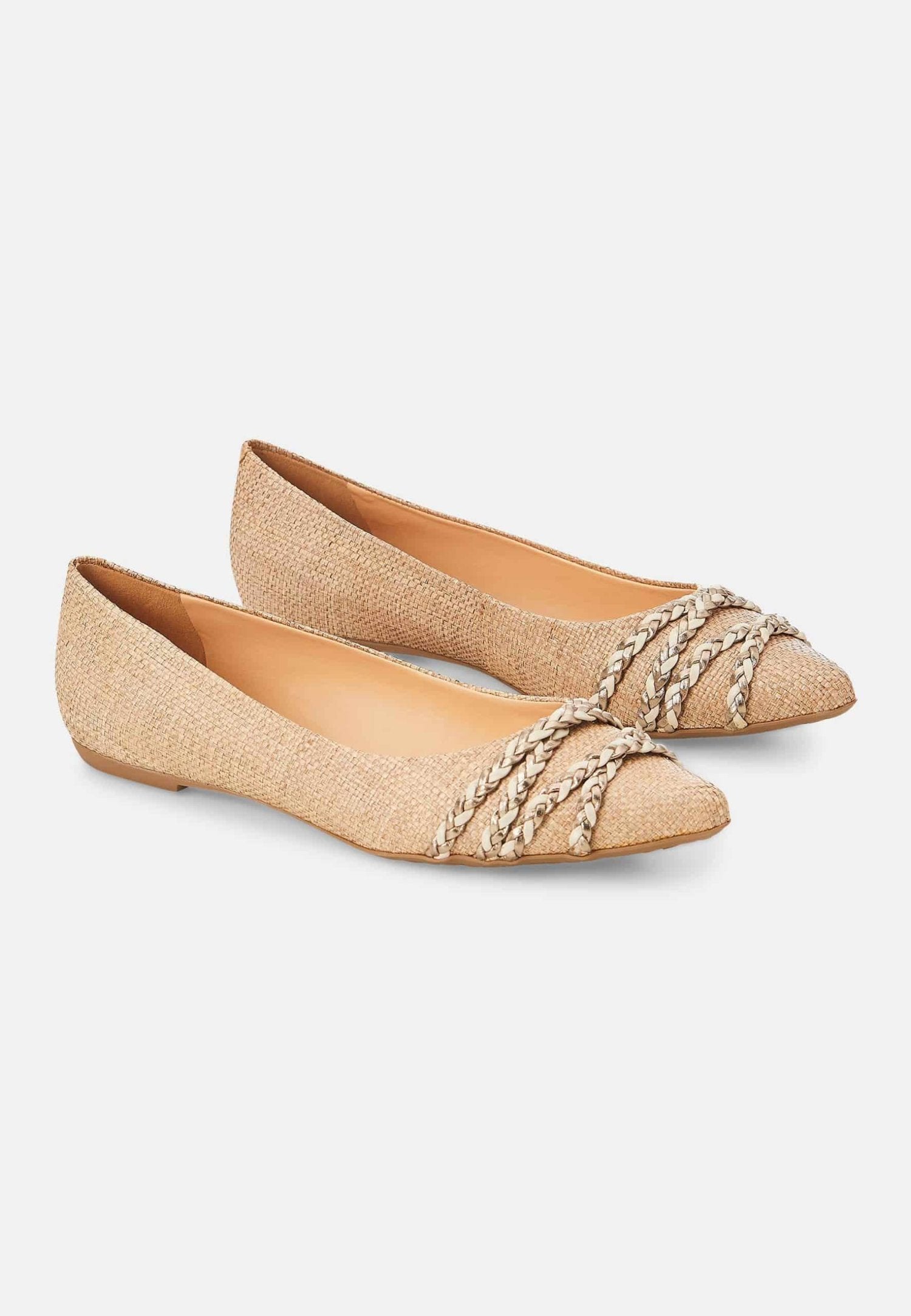 Guarandí Raffia Leather Ballerinas – Natural Beige Flat-2