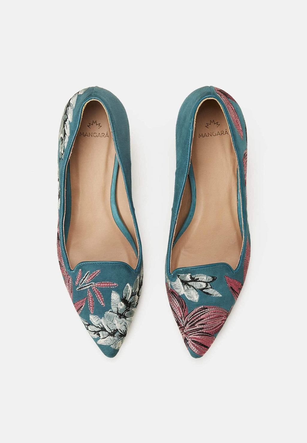 Ipê Suede Turquoise Leather Pumps – 6cm Embroidered Kitten Heel-1
