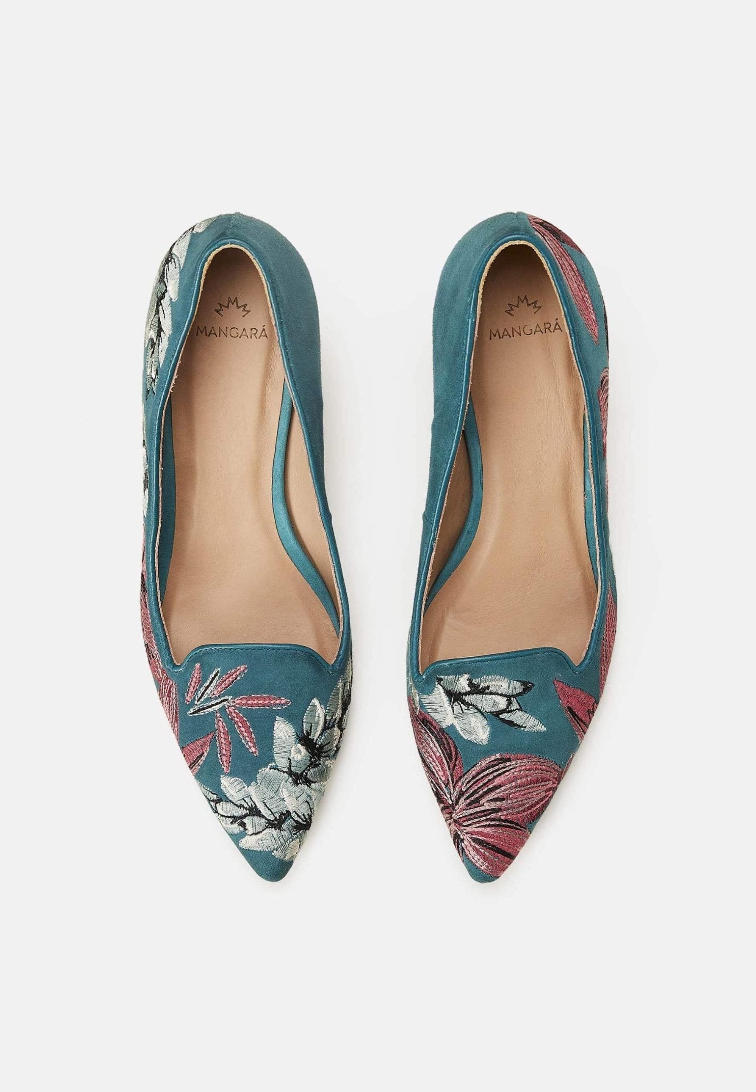 Ipê Suede Turquoise Leather Pumps – 6cm Embroidered Kitten Heel-1